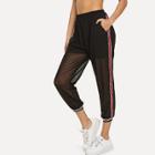 Shein Letter Print Tape Side Sheer Mesh Pants