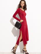 Shein Burgundy Patchwork Split Side Asymmetric Dress