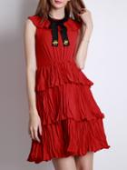 Shein Red Tie Neck Ruffle Pleated Dress