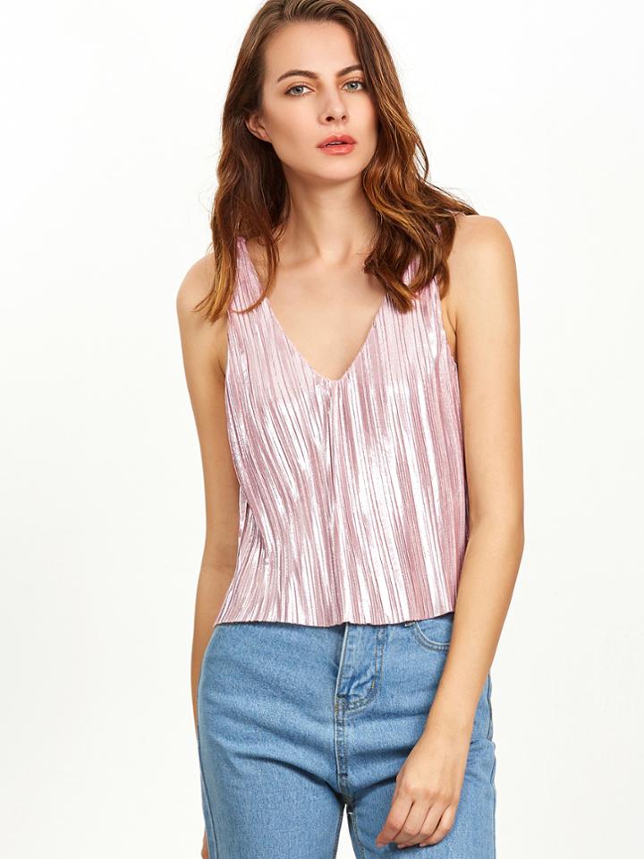 Shein Pink Double V Neck Tank Top