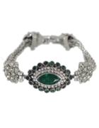 Shein Vintage Style Silver Plated Chain Green Rhinestone Evil Eye Ladies Bracelet Models