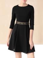 Shein Black Beading Pleated A-line Dress