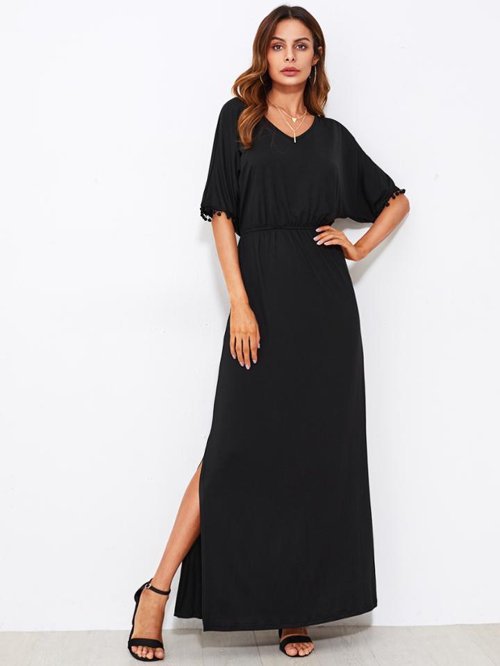 Shein Pom Pom Trim Side Slit Kaftan Dress