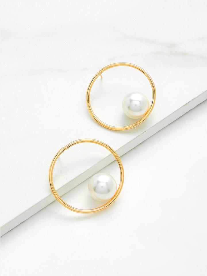 Shein Open Ring Hoop Earrings With Faux Pearl