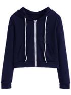 Shein Navy Zip Up Pocket Hooded Sweatshirt