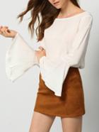 Shein White Bell Sleeve Hollow Lace Back Blouse