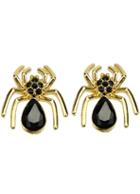 Shein Black Gemstone Gold Spider Stud Earrings