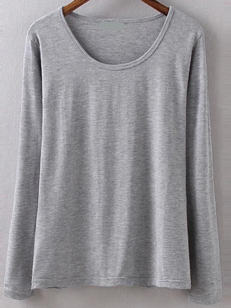 Shein Long Sleeve Slim Grey T-shirt