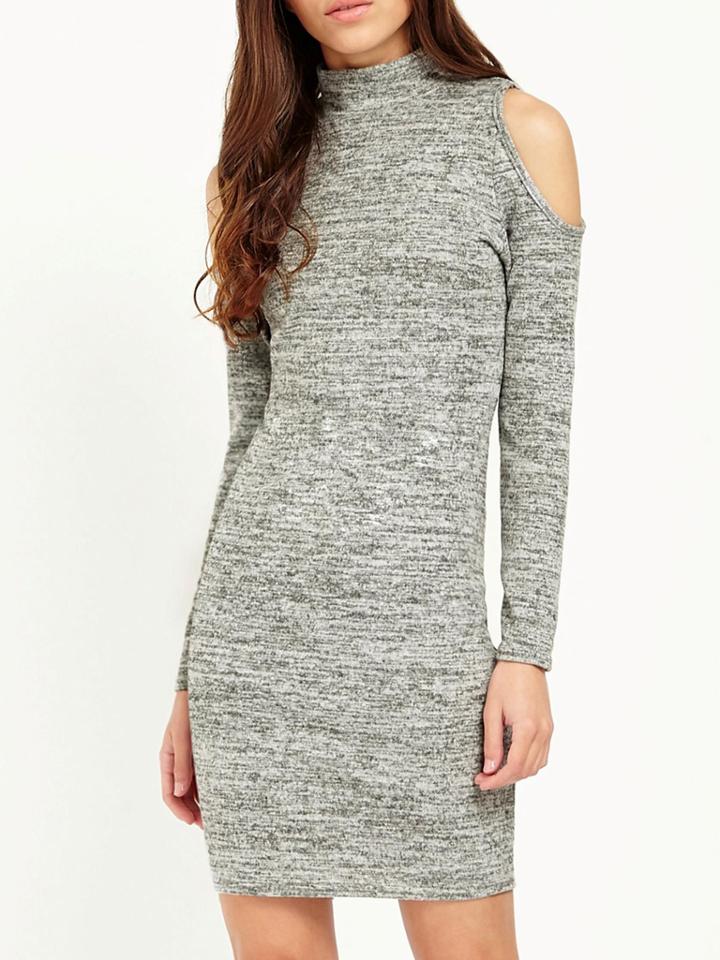 Shein Grey Mock Neck Cold Shoulder Dress