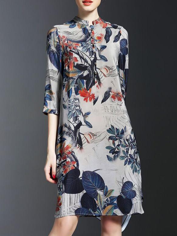 Shein Grey Ink Print Pockets Shift Dress