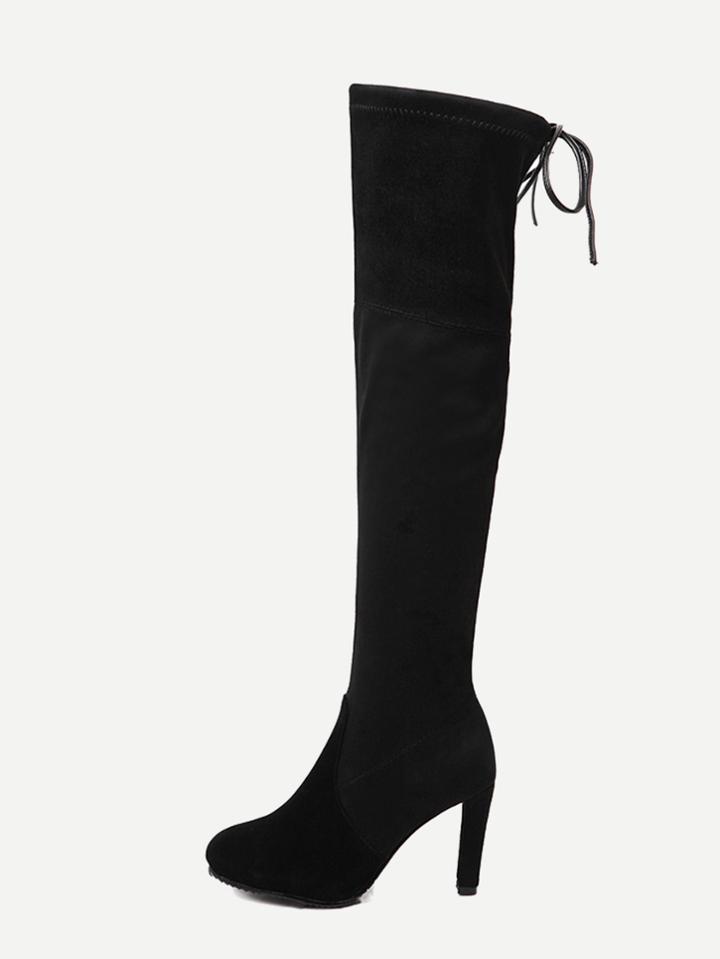 Shein Black Faux Suede Tie Back Knee Boots