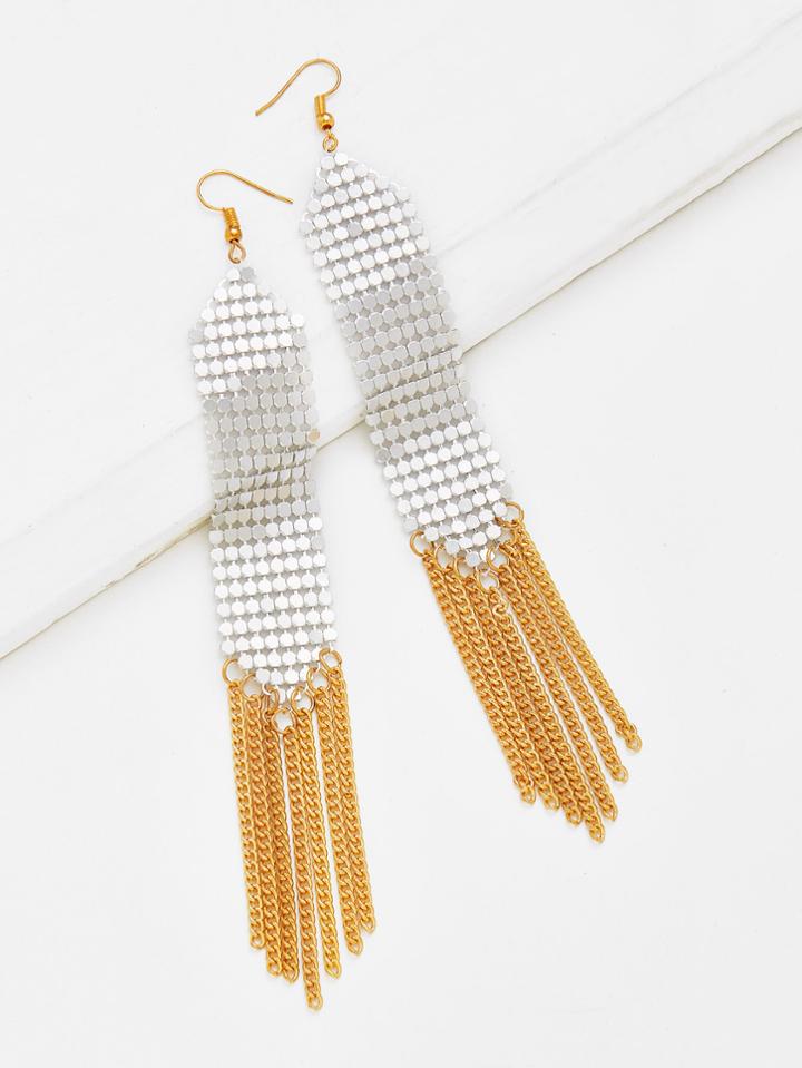 Shein Two Tone Metallic Fringe Drop Earrings
