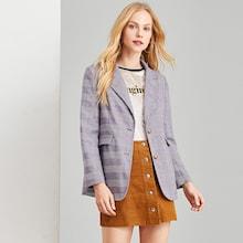 Shein Button & Pocket Front Notched Neck Plaid Blazer