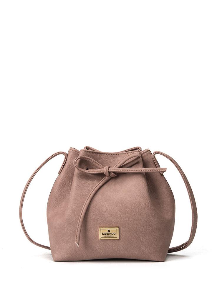 Shein Patch Detail Pu Drawstring Bucket Bag