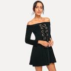 Shein Off-shoulder Lace-up Corduroy Dress