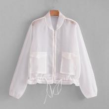 Shein Drawstring Hem Mesh Jacket