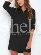 Shein Black Long Sleeve Lapel Button Dress