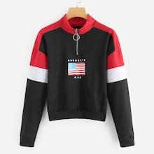 Shein Drop Shoulder Flag Print Sweatshirt