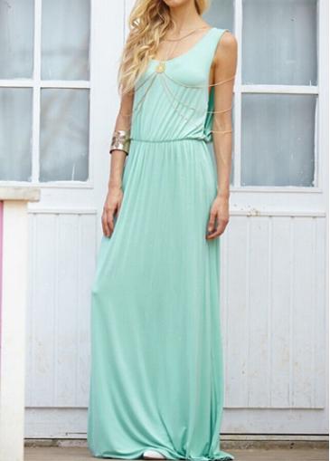 Rosewe Round Neck Sleeveless Mint Green Maxi Dress