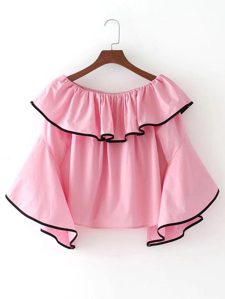 Shein Boat Neckline Bell Sleeve Contrast Binding Top