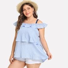 Shein Plus Open Shoulder Tiered Ruffle Blouse