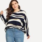 Shein Plus Striped Batwing Sleeve Blouse