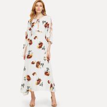 Shein Tied Split Front & Sleeve Floral Dress