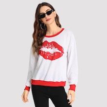 Shein Contrast Hem Red Lip Front Sweatshirt