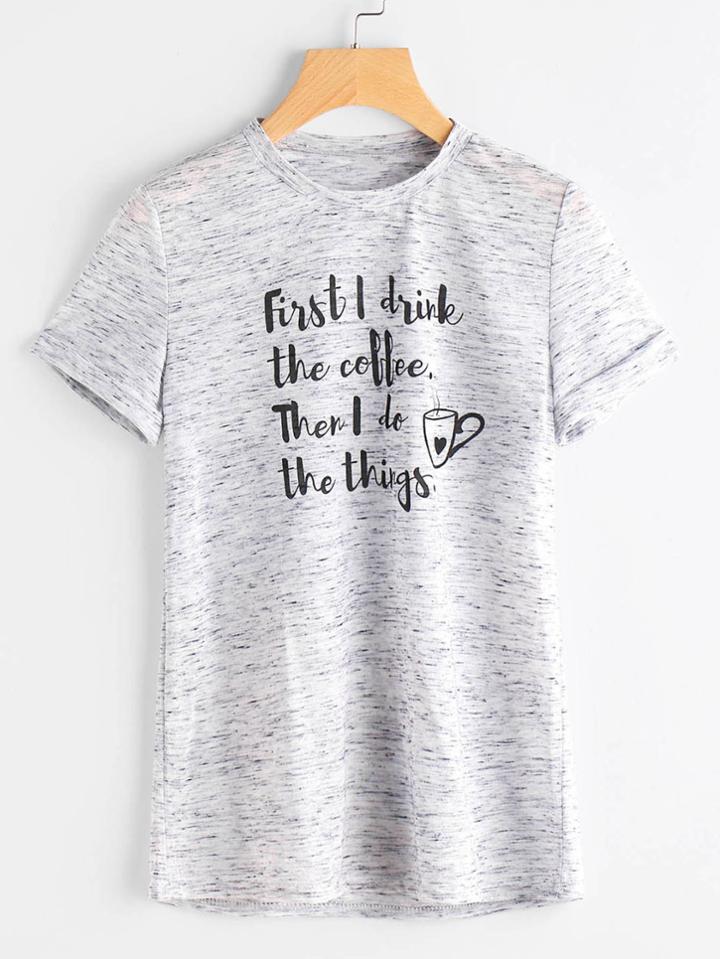 Shein Space Dye Slogan Print Tee