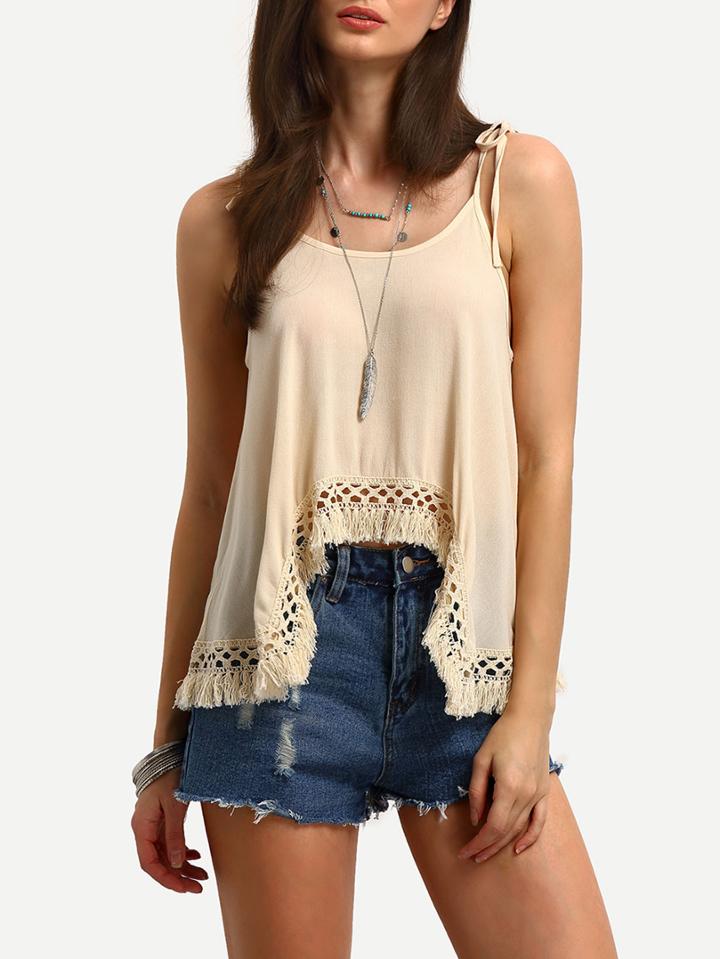 Shein Tie Shoulder Asymmetric Tassel Hem Cami Top