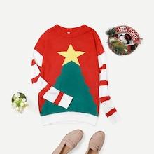 Shein Men Christmas Print Striped Sweater