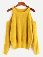Shein Yellow Open Shoulder Knit Sweater