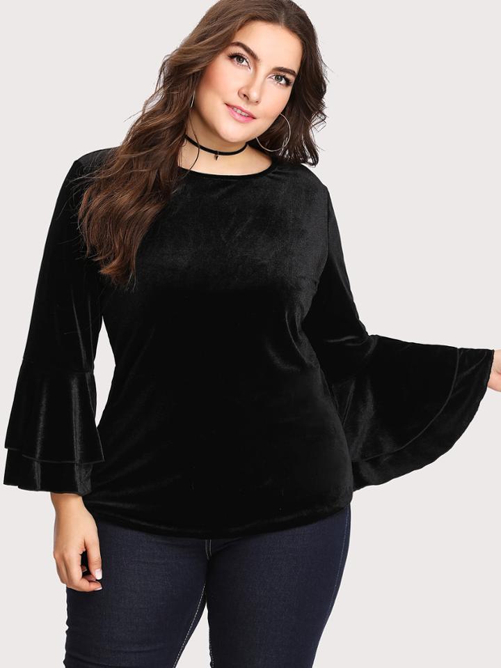 Shein Trumpet Sleeve Velvet Top