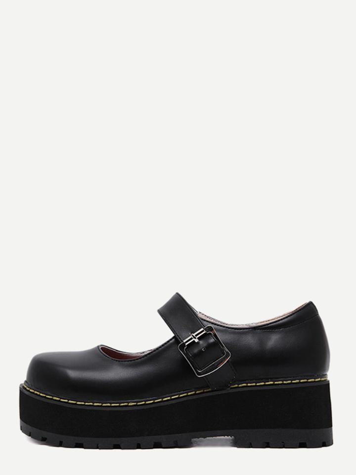 Shein Black Faux Leather Mary Jane Shoes