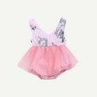 Shein Toddler Girls Contrast Mesh Unicorn Print Romper