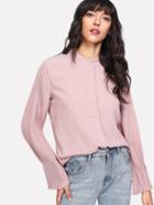 Shein Pleated Sleeve Mock Neck Shirt