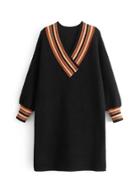 Shein Striped V Neck Rib Sweater Dress
