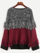Shein Color Block Fringe Detail Sweater