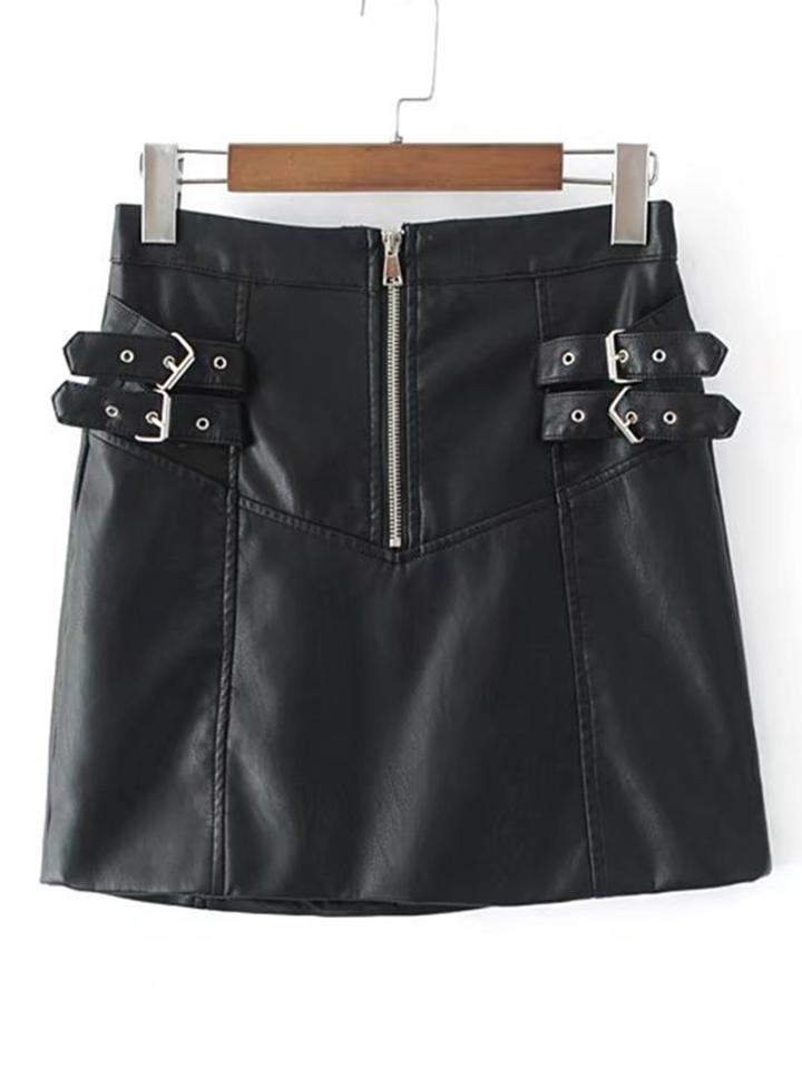 Shein Buckle Detail Zipper Up Pu Skirt