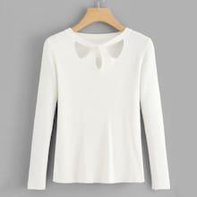 Shein Cut Out Twist Neck Ribbed Knit Sweater