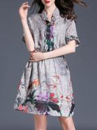 Shein V Neck Elastic-waist Print Dress