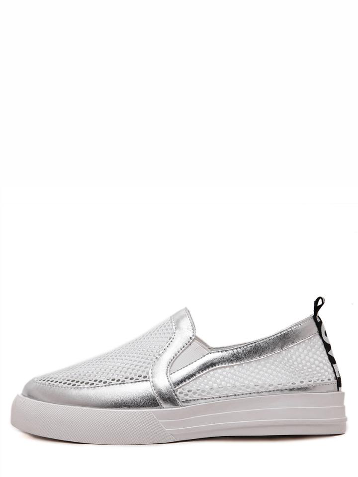 Shein Silver Round Toe Hollow Mesh Flats
