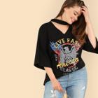 Shein Plus Choker Neck Graphic Tee