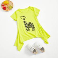 Shein Girls Giraffe Print Hanky Hem Tee