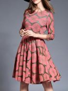 Shein Pink Belted Jacquard A-line Dress