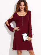 Shein Burgundy Split Shoulder Lace Up V Back Dress