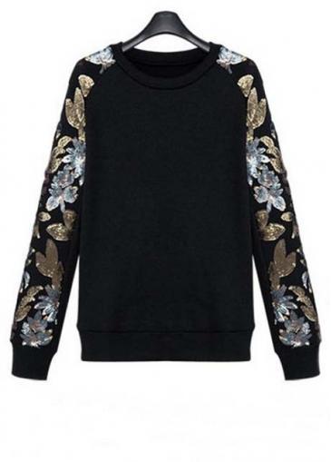 Rosewe New Arrival Black Flower Print Sweats For Woman