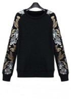 Rosewe New Arrival Black Flower Print Sweats For Woman
