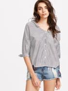 Shein Vertical Striped Tie Detail High Low Blouse
