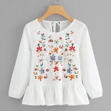 Shein Girls Slit Knot Back Botanical Embroidery Top